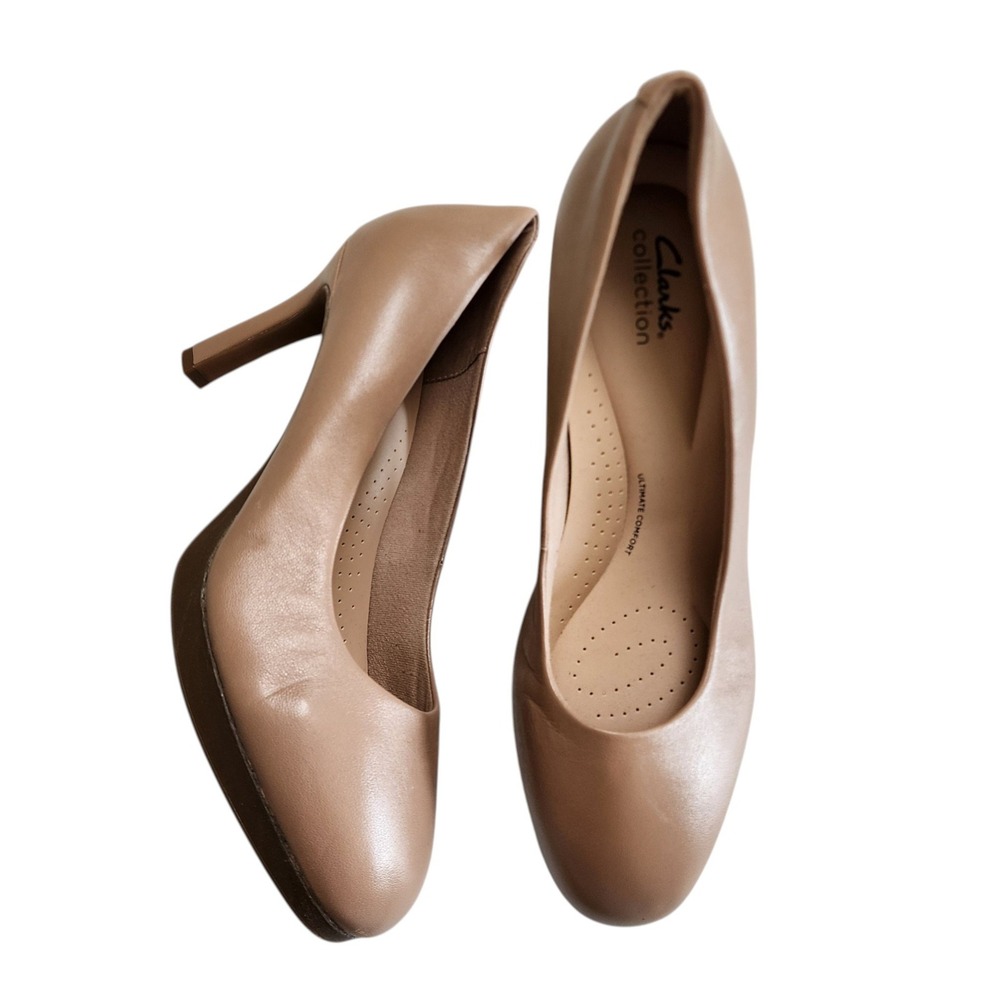 Clarks Womens Ambyr2 Braley Warm Beige Leather Pumps Size 12 Ultimate Comfort
